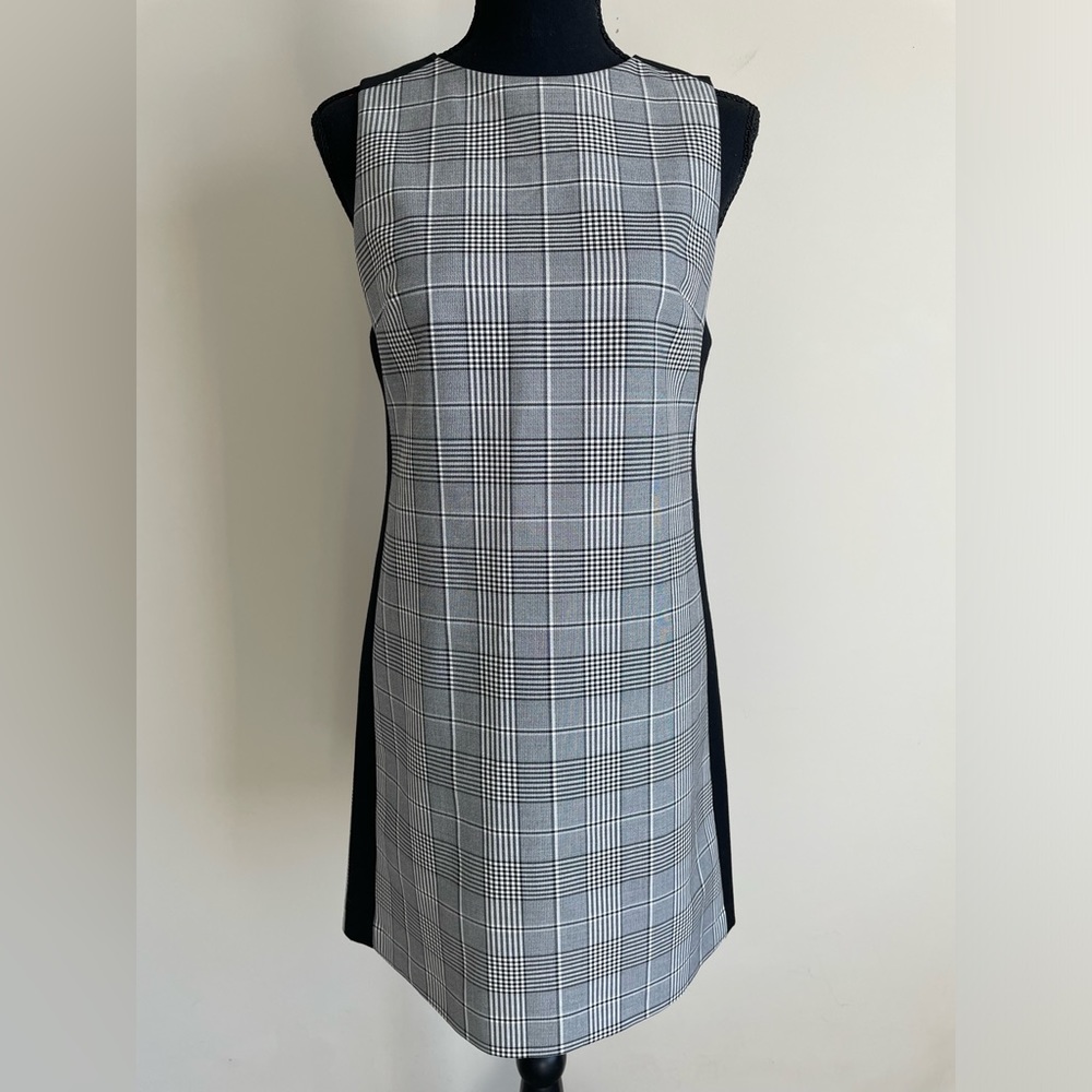 Alice + Olivia Sz 4 Clyde Black & White Plaid Mini Shift Dress Academia Lined